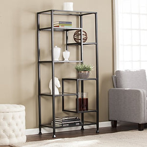 Furniture HotSpot Metal and Glass Bookshelf - Matte Black - 30.5" W x 16.25" D x 68" H