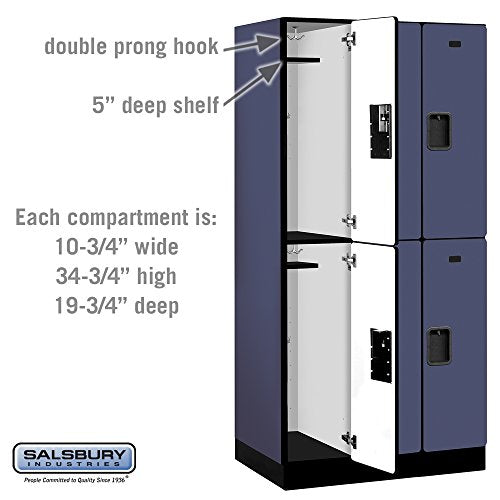 Salsbury Industries 2-Tier Designer Wood Locker, 6ft H x 21in D, Blue