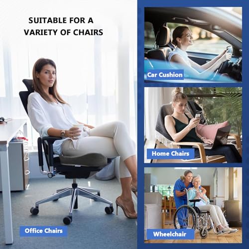 Office Chair Cushion, Lumbar Support Pillow for Tailbone, Sciatica, and Back Pain Relief - Memory Foam Seat Cushion for Car and Travel (Light Gray)