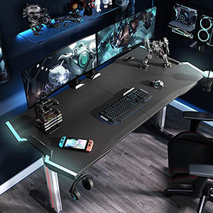 GALAXHERO Gaming Desk, 61.2'' Computer Desk with RGB LED Lights and Aluminum Alloy Legs, Gamer Workstation with Carbon Fiber Texture Surface and Full Size Mouse Pad