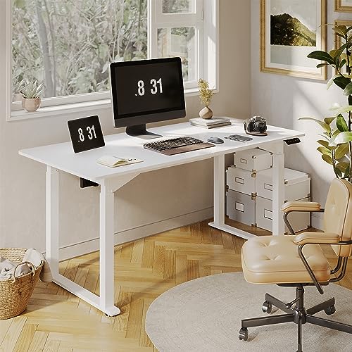 SANODESK Electric Height Adjustable Standing Desk with Dual Motor Lift, Memory Presets - 63x30, White