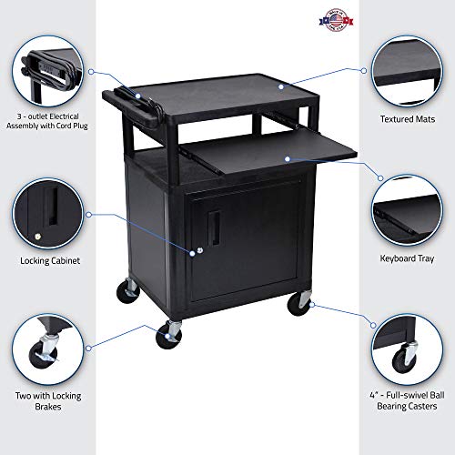 Luxor AV Cart with 3 Shelves Cabinet Front Pullout - LP34CLE-B