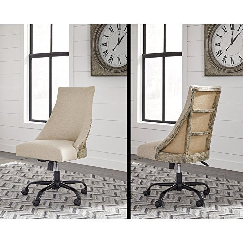 Ashley Furniture Signature Design - Adjustable Swivel Office Chair - Manual Tilt - Casual - Linen - Nailhead Trim