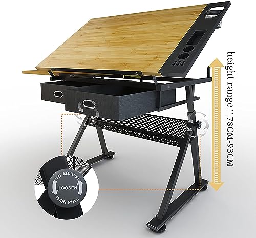 FLaig Adjustable Drafting Table with Drawers, Art Desk for Painting