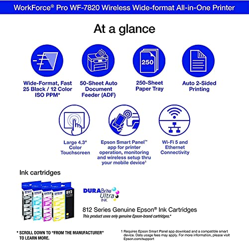 Epson Workforce Pro WF-7820 Wide-Format Color Inkjet Printer