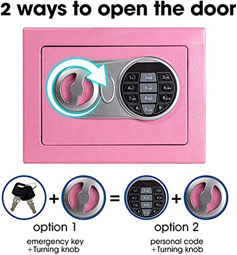 Jiaong 6.7" Mini Safe for Home Security Safe Box with Digital Combination Lock | Small Bedside Safe Wall Safe Anti-Theft Cabinet Safe Protect Cash Documents Jewelry Valuables (Pink)