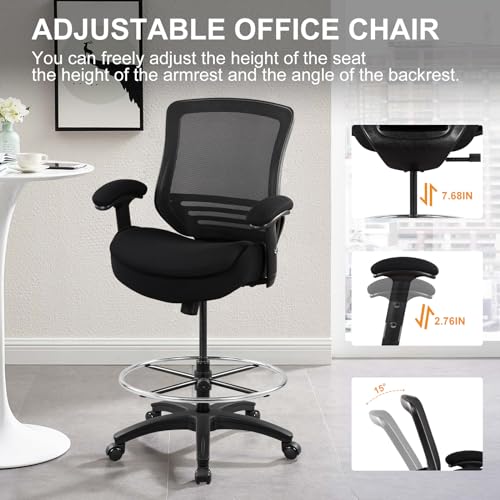 WITTLONG Ergonomic Drafting Chair with 400lbs Capacity, Lumbar Support, and Swivel Feature - Black