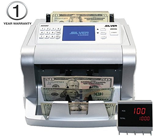 SILVER by AccuBANKER S6500 Cash Counter Money Counter Machine Quick Mixed Denomination Bill Counter with Counterfeit Detector UV, MG, Infrared, Size & Metal Thread (S6500)
