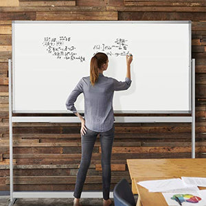 Double Sided Rolling Whiteboard, Mobile Whiteboard Magnetic White Board - 72 x 36 inches Large Reversible Dry Erase Board Easel Standing Board on Wheels with Silver Aluminum Frame and Stand