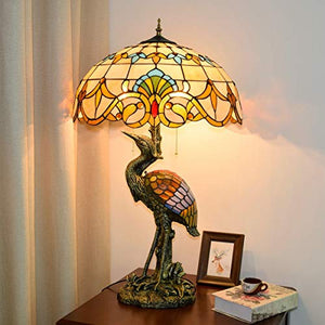 MANHONG Tiffany Style Male Bird Desk Lamp 20" Yellow Baroque Glass Lampshade