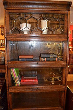 Crafters & Weavers Arts and Crafts Solid Oak 5 Stack Barrister Bookcase with Leaded Glass