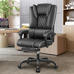 Guessky Big and Tall Office Chair with Footrest - Black