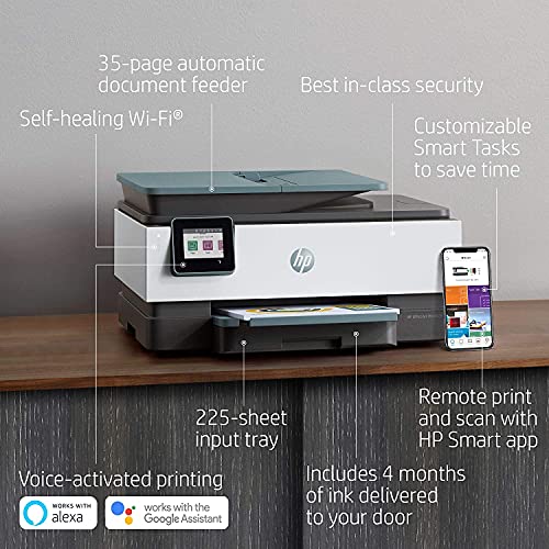HP OfficeJet Pro 8000 Series All-in-One Printer, for Home Office- Print Copy Scan Fax- Duplex Print, Voice-Activated, 35-Page ADF, WiFi and Cloud-Based Wireless Printing Bundle + USB Printer Cord