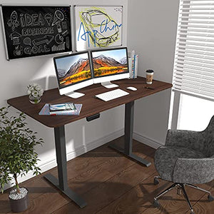 HOUSEELF Dual Motor Electric Standing Desk - 55 x 28 Inches Height Adjustable Sit Stand Computer Desk with 3 Stage Legs, Stand Writing Tables with Spacious Desktop for Office, Home, Walnut