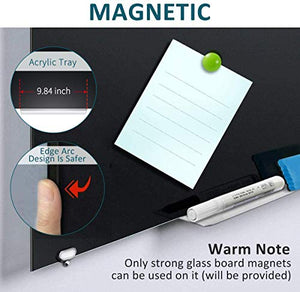 Black Glass Dry Erase Board Large 72" x 43", Magnetic Glass Whiteboard for Wall, Home Office Glass Blackboard Frameless, 6 x 3.5' - 4 Markers, 1 Eraser, 1 Tray