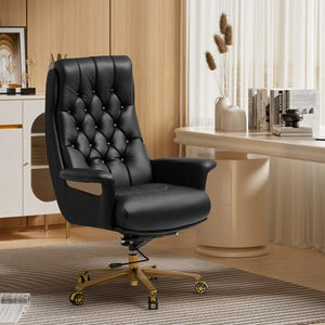 Kinnls Genuine Leather Massage Office Chair - Adjustable Height Tilt Lock