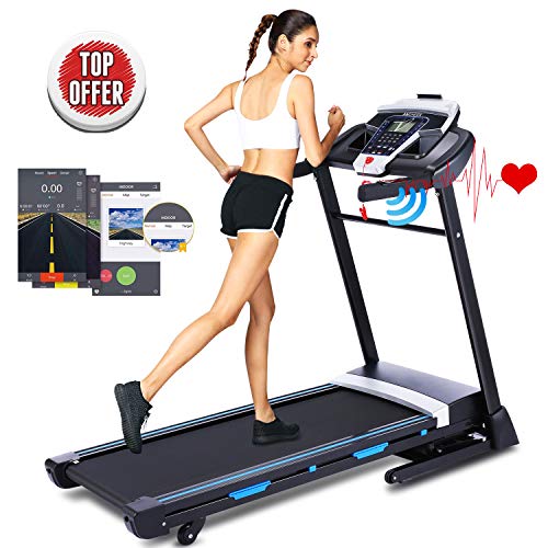 ANCHEER 3.25HP Folding Treadmill with APP Control, Electric Automatic Incline Treadmill with Bluetooth Speaker, Motorized Running Jogging Machine for Gym Home & Office Workout (Black)