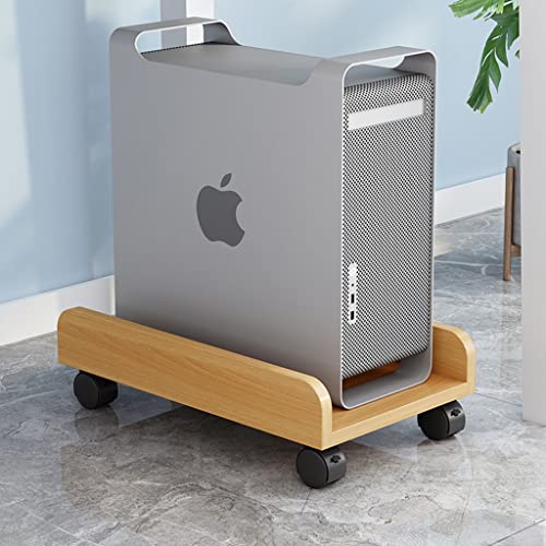 Mobile Computer Tower Stand with Lockable Caster Wheels - Wooden Color, 40 * 24 * 12cm