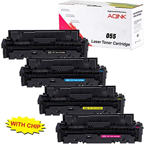 AQINK (with CHIP) Compatible Toner Cartridge Replacement for Canon 055 055H CRG-055 Toner Cartridge for use in Canon Color ImageCLASS LBP664Cdw MF741Cdw MF743Cdw MF745Cdw MF746Cdw(BCMY,4PK)