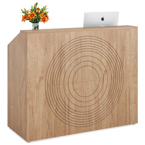Tribesigns Modern Reception Desk with Counter, 47 inch Oak - Ideal for Checkout, Lobby, Beauty Salon