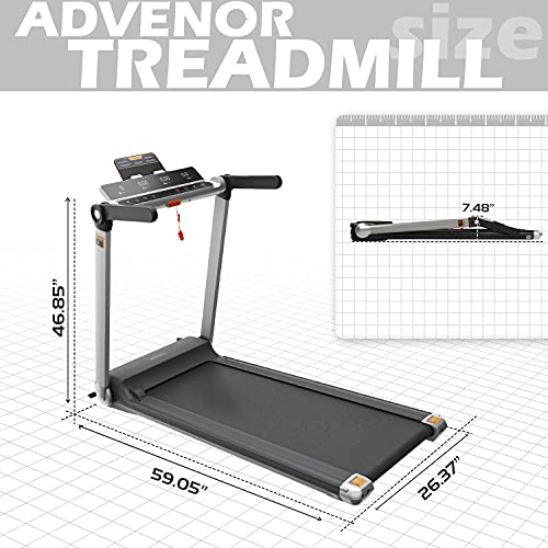 ADVENOR Treadmill Motorized Treadmills 3.0 HP Installation-Free Electric Running Machine 300 LBS Weight Capacity Folding Portable Treadmill Fitness Indoor with 24 Preset Programs (Grey)