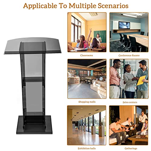 EESHHA Acrylic Lectern Podium - Matte Black Floor Standing