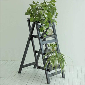 LUCEAE 4-Step Sturdy Folding Wooden Step Ladder with Non-Slip Wide Treads