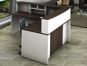 OfisLite 4 Piece Reception Desk Center Model 2137 Complete Group, White/Espresso