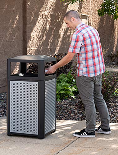 Safco Products Evos Outdoor/Indoor Trash Can with Perforated Galvanized Steel Panel, 38 Gallon, Black
