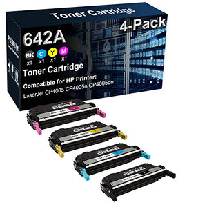 4-Pack (BK+C+Y+M) Compatible CP4005 CP4005n CP4005dn Printer Cartridge Replacement for HP (CB400A CB401A CB402A CB403A) 642A Toner Cartridge (High Yield)