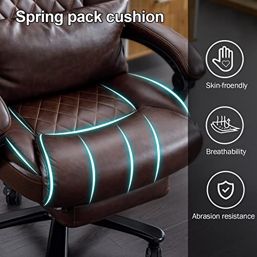 BOWTHY Reclining Office Chair with Footrest - Big and Tall 400lbs - Brown PU Leather Executive Desk Chair