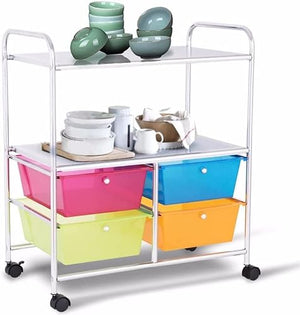 None 4-Drawer Rolling Storage Cart Rack Shelves - Home Office Furniture (Multi Colored)