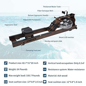 Water Rowing Machine with 4.5”LCD Monitor,Ash Wood Water Rowing Machine for Gym or Home, Professional Aerobic Exercise,Training Equipment That Can Track Time Distance and Calories (Ash)