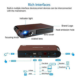 Portable Mini DLP 3D Projector HDMI WiFi Support HD 1080P Wireless Pico Pocket Projector, Auto Keystone Built-in Battery Speaker, Wireless Airplay Miracast Mirror for Smartphone Home Outdoor Movie