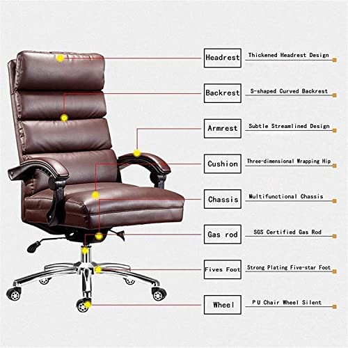 HUIQC Managerial Executive Office Chair with Fixed Armrest and Headrest - Brown