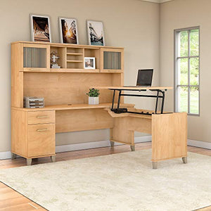 Bush Furniture Somerset L Shaped Sit to Stand Desk with Hutch in Maple Cross