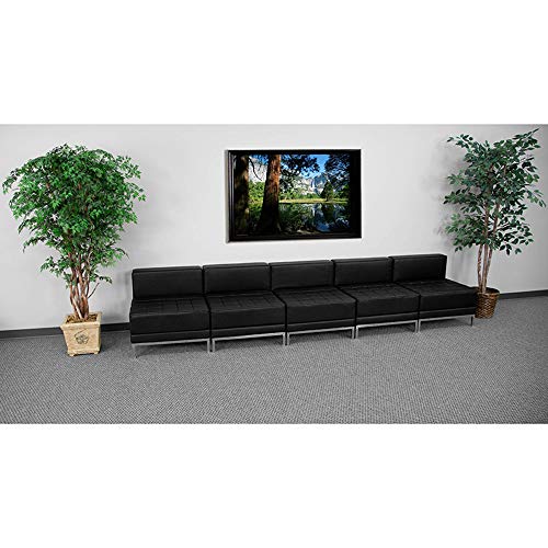 Offex 5 Piece Black Leather Reception Guest Seating Lounge Set