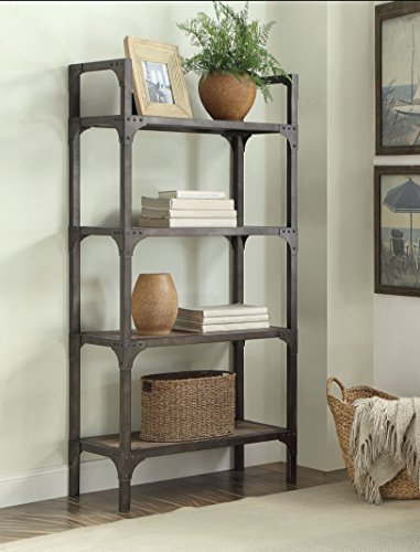 Acme Gorden Bookshelf, Weathered Oak & Antique Silver