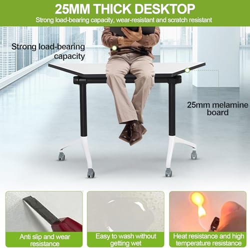 Molpeiy Conference Room Table with Silent Locking Wheels, Trapezoidal Rolling Splicing Computer Desk, 47.2" L*20.4" W*29.5" H (8Pack)