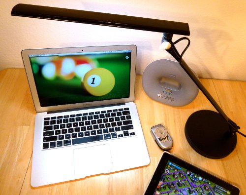 Lightwell S450 by Lumiy - Ultra Bright LED Light Panel Desk Lamp (Midnight Black with Base)