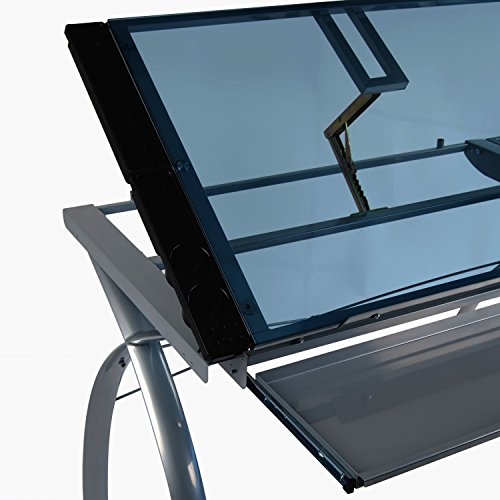 Offex Home Office Futura Craft Station with Folding Shelf Silver/Blue Glass