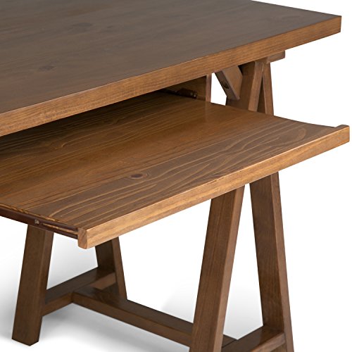 SIMPLIHOME Sawhorse SOLID WOOD Modern Industrial 60 inch Wide Home Office Desk, Writing Table, Workstation, Study Table Furniture in Medium Saddle Brown