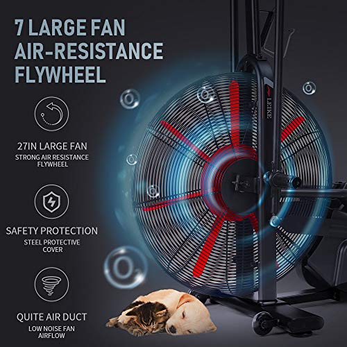 leikefitness Fan Exercise Bike Upright AirBike Indoor Cycling Stationary Bicycle with Unlimited Air Resistance System,Heart Rate Compatibility and Tablet Holder for Home Cardio Workout