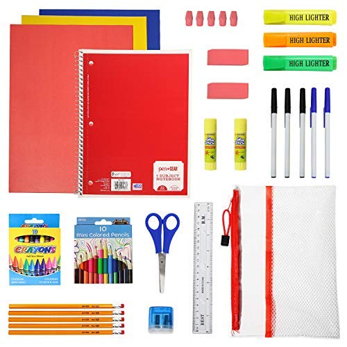 50 Piece Pack Bulk School Supplies Kit for Students, Teachers, Back to School Drives - Wholesale Case Bundle of 24 Kits