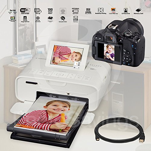 Canon SELPHY CP1300 Compact Photo Printer (White) with WiFi w/Canon Color Ink and Paper Set + Case + More