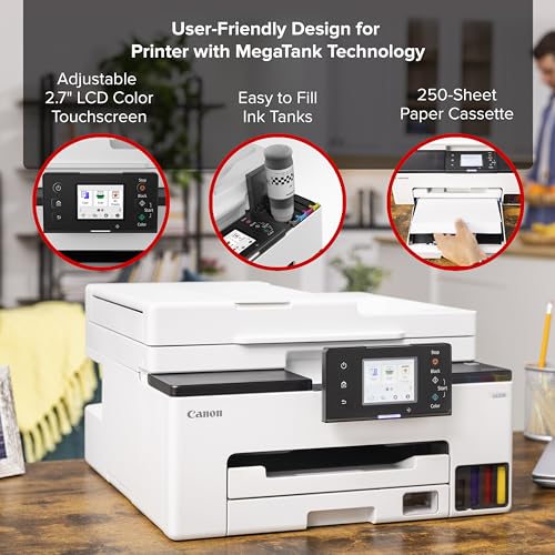 Canon Megatank GX2020 All-in-One Wireless Printer | Print, Copy, Scan | Mobile Printing | 2.7" Color Touchscreen | Auto Document Feeder | Auto Duplex
