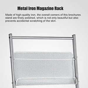 JacCos Rolling Literature Magazine Rack Organizer with Wheels - Silver Floor-Standing Commercial Storage Shelf