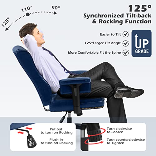 YAMASORO Ergonomic Executive Office Chair with Height-Adjustable Tufted Back, Blue