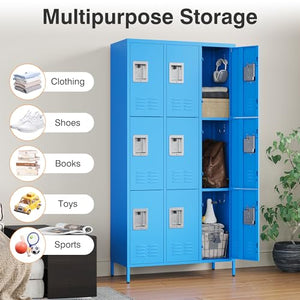 STANI Metal Lockers with Shelves, 9 Doors Lockable Steel Cabinet (Blue)