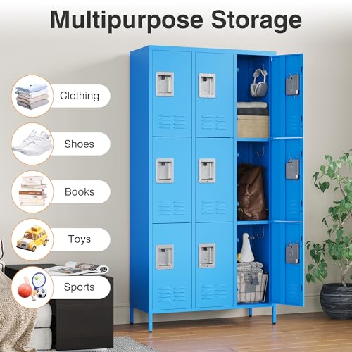 STANI Metal Lockers with Shelves, 9 Doors Lockable Steel Cabinet (Blue)